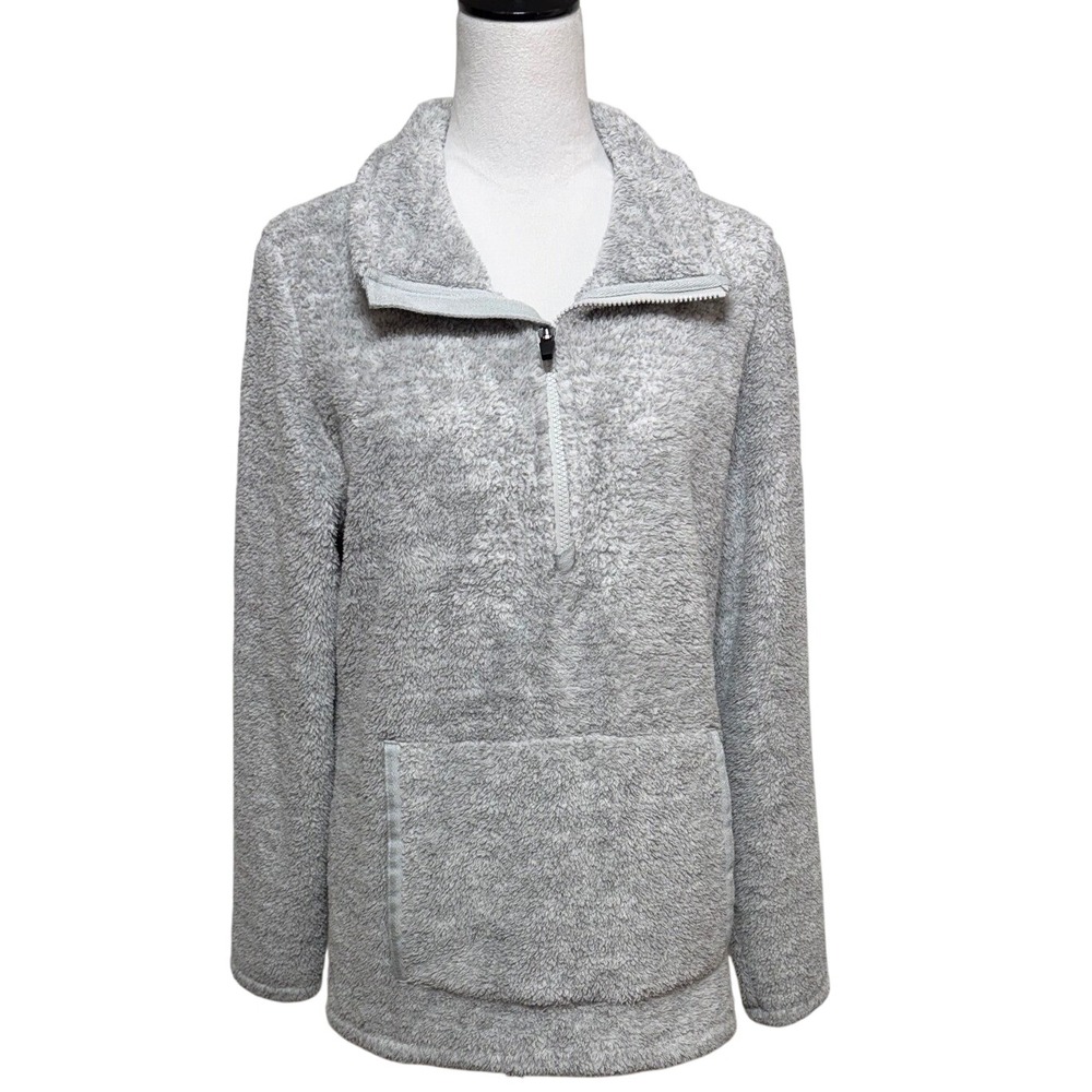 L.L. Bean Jacket Womens Large Gray High Pile Sherpa 1/4 Zip Fleece Pullover Cozy